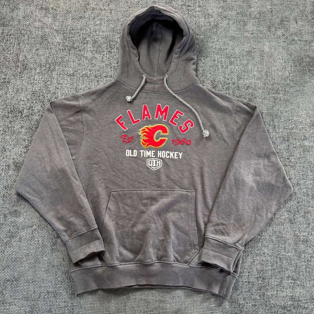 Old Time Hockey Calgary Flames NHL Hoodie Mens XL Grey Vintage Style Pullover